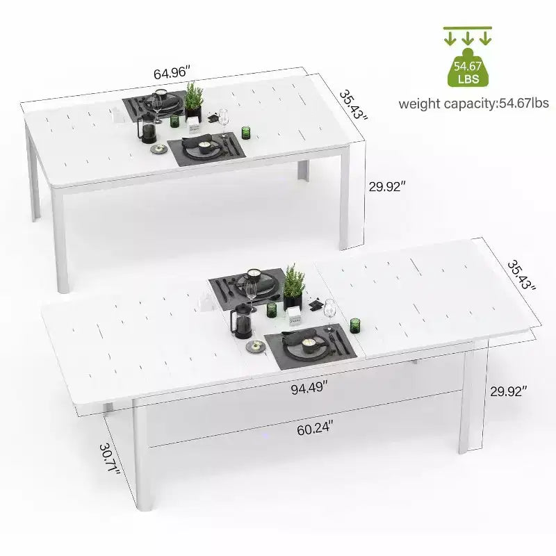 Clihome Table à manger de patio extensible en aluminium métallique