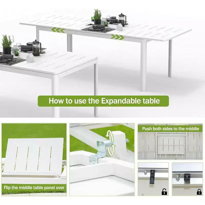 Clihome Table à manger de patio extensible en aluminium métallique