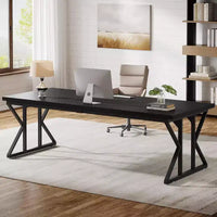 Grand bureau exécutif Lantine 78.74 pouces, bureau informatique industriel pour bureau à domicile, table d'écriture longue simple mobilier professionnel (Noir)