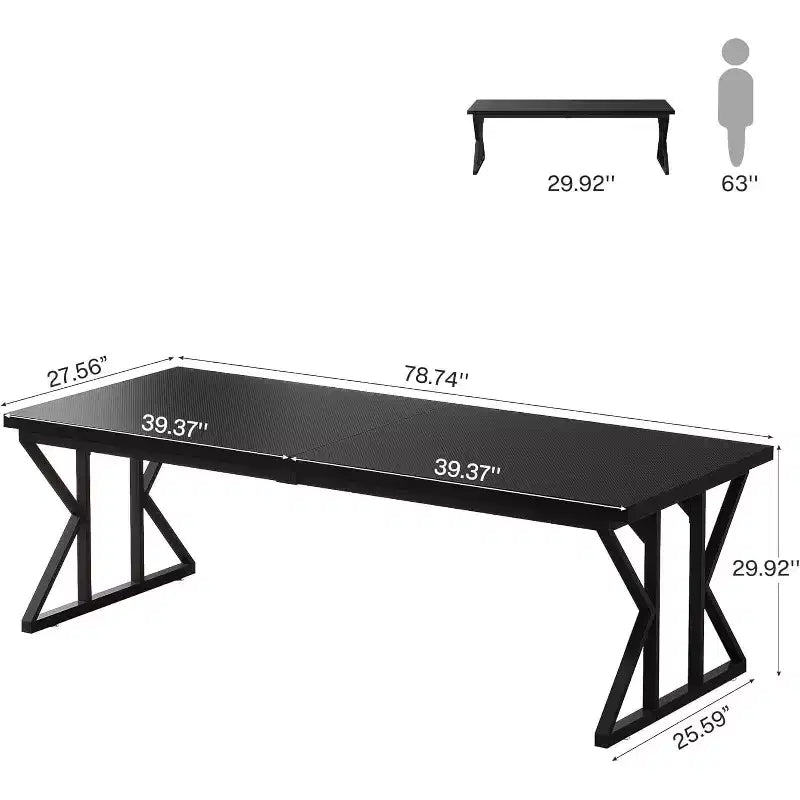 Grand bureau exécutif Lantine 78.74 pouces, bureau informatique industriel pour bureau à domicile, table d'écriture longue simple mobilier professionnel (Noir)