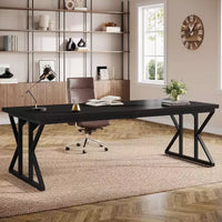 Grand bureau exécutif Lantine 78.74 pouces, bureau informatique industriel pour bureau à domicile, table d'écriture longue simple mobilier professionnel (Noir)
