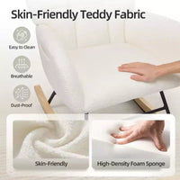 Fauteuil à bascule pour chambre d'enfant, fauteuil à bascule planeur en tissu teddy avec dossier haut, fauteuil de lecture pour chambre à coucher, salon, sans pouf.