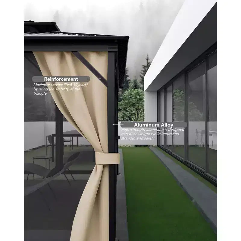 Gazebo à toit rigide 10*14FT, toutes conditions météorologiques, double toit, structure en aluminium, convient aux patios, terrasses, arrière-cours, pelouses et jardins