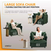 VINGLI Fauteuils d'appoint, Vert 34 Largeur Fauteuil de Lecture Surdimensionné Fauteuil Rembourré Tissu Chenille Doux Chaises de Salon Canapé