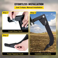 Défonceuse VEVOR pour attelage, 40,6 cm Longueur de dent Décompacteur, Lame de niveleuse à 4 trous pour tracteur, Dent de défonceuse à 2 goupilles de positionnement, Noir