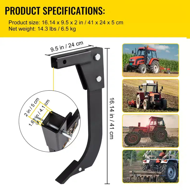 Défonceuse VEVOR pour attelage, 40,6 cm Longueur de dent Décompacteur, Lame de niveleuse à 4 trous pour tracteur, Dent de défonceuse à 2 goupilles de positionnement, Noir