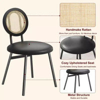 Chaises de salle à manger en rotin avec assise rembourrée épaisse et pieds en métal pour salon