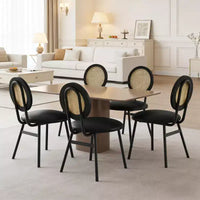 Chaises de salle à manger en rotin avec assise rembourrée épaisse et pieds en métal pour salon