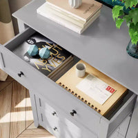 Commode 5 tiroirs pour chambre - haut coffre moderne en bois avec tiroirs profonds et boutons métalliques pour entrée, couloir