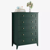 Commode 5 tiroirs pour chambre - haut coffre moderne en bois avec tiroirs profonds et boutons métalliques pour entrée, couloir