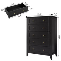 Commode 5 tiroirs pour chambre - haut coffre moderne en bois avec tiroirs profonds et boutons métalliques pour entrée, couloir