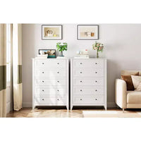 Commode 5 tiroirs pour chambre - haut coffre moderne en bois avec tiroirs profonds et boutons métalliques pour entrée, couloir