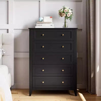 Commode 5 tiroirs pour chambre - haut coffre moderne en bois avec tiroirs profonds et boutons métalliques pour entrée, couloir