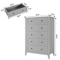Commode 5 tiroirs pour chambre - haut coffre moderne en bois avec tiroirs profonds et boutons métalliques pour entrée, couloir