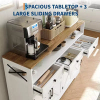 Buffet de ferme de 51 po avec station de recharge, 3 tiroirs et 4 portes coulissantes, meuble de rangement pour cuisine, salle à manger ou salon, blanc