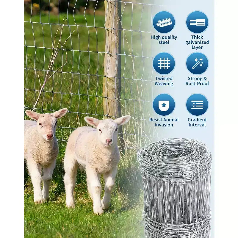 Clôture de ferme pour bétail, grillage galvanisé robuste pour bovins, porcs, chèvres, moutons, cerfs, clôture de bétail, protection de cour et enclos pour animaux