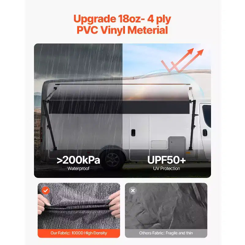 VEVOR Kit complet d'auvent manuel pour VR, auvent rétractable 16' avec cadre en alliage d'aluminium, auvent de remorque extérieur, convient à la plupart des VR (Black Fade)