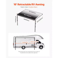 VEVOR Kit complet d'auvent manuel pour VR, auvent rétractable 16' avec cadre en alliage d'aluminium, auvent de remorque extérieur, convient à la plupart des VR (Black Fade)