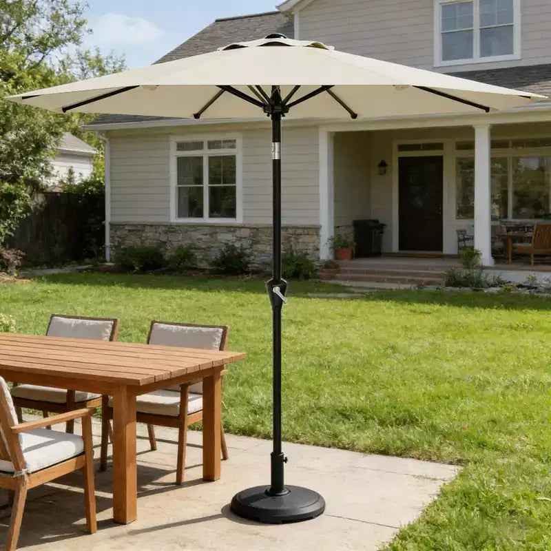 Parasol de patio de 3 m avec manivelle souple, inclinaison par bouton-poussoir et 8 baleines robustes pour piscine, terrasse, jardin (beige)