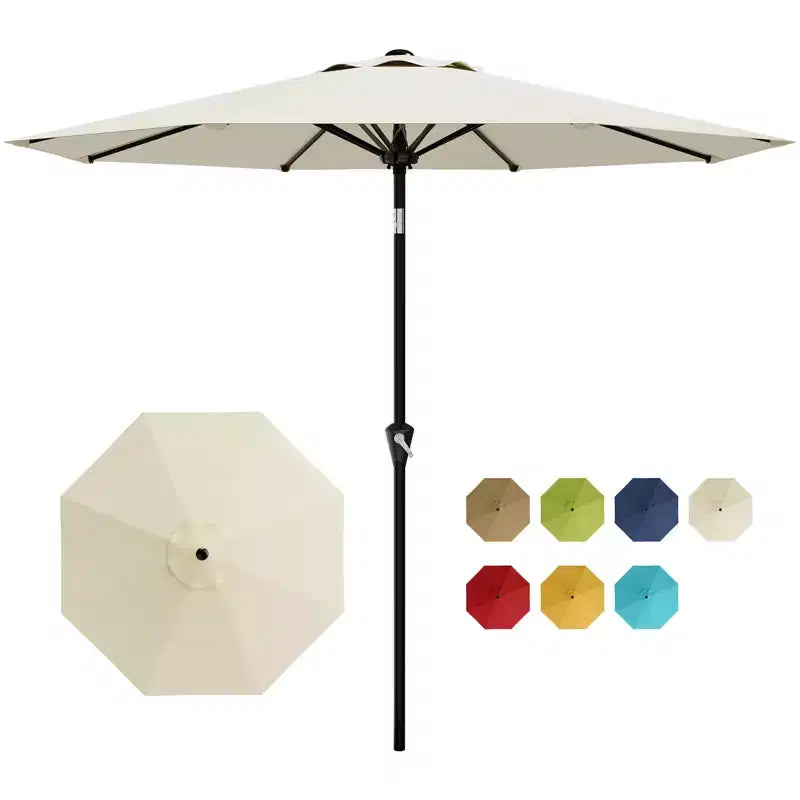 Parasol de patio de 3 m avec manivelle souple, inclinaison par bouton-poussoir et 8 baleines robustes pour piscine, terrasse, jardin (beige)