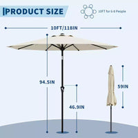 Parasol de patio de 3 m avec manivelle souple, inclinaison par bouton-poussoir et 8 baleines robustes pour piscine, terrasse, jardin (beige)