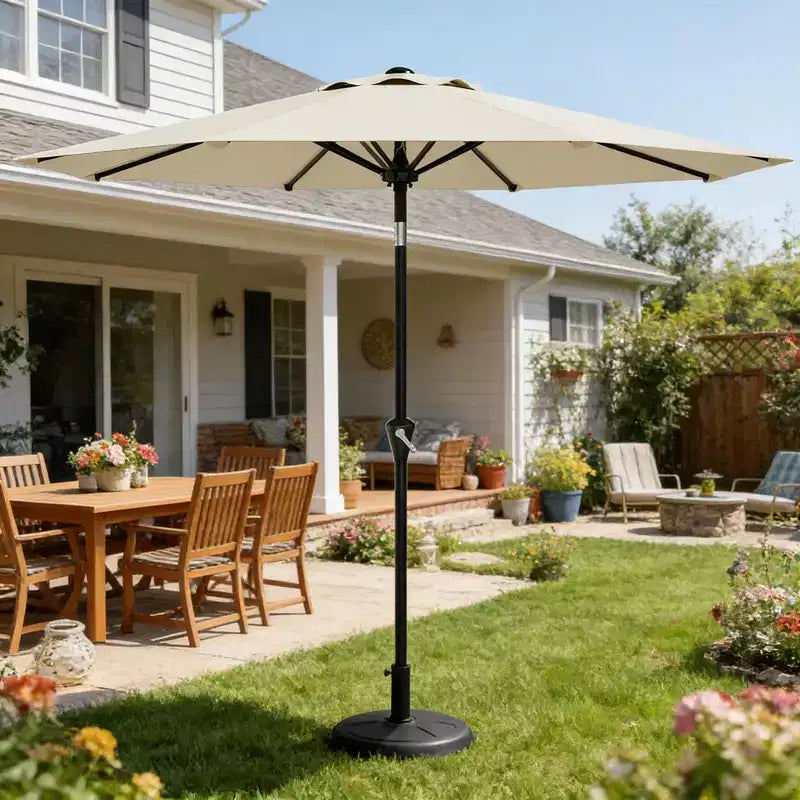 Parasol de patio de 3 m avec manivelle souple, inclinaison par bouton-poussoir et 8 baleines robustes pour piscine, terrasse, jardin (beige)