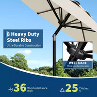 Parasol de patio de 3 m avec manivelle souple, inclinaison par bouton-poussoir et 8 baleines robustes pour piscine, terrasse, jardin (beige)