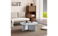 Table Basse Ronde Moderne, Plateau en Faux Marbre au Design Nordique Minimaliste, Polyvalente pour Salon, Bureau ou Chambre - Blanc