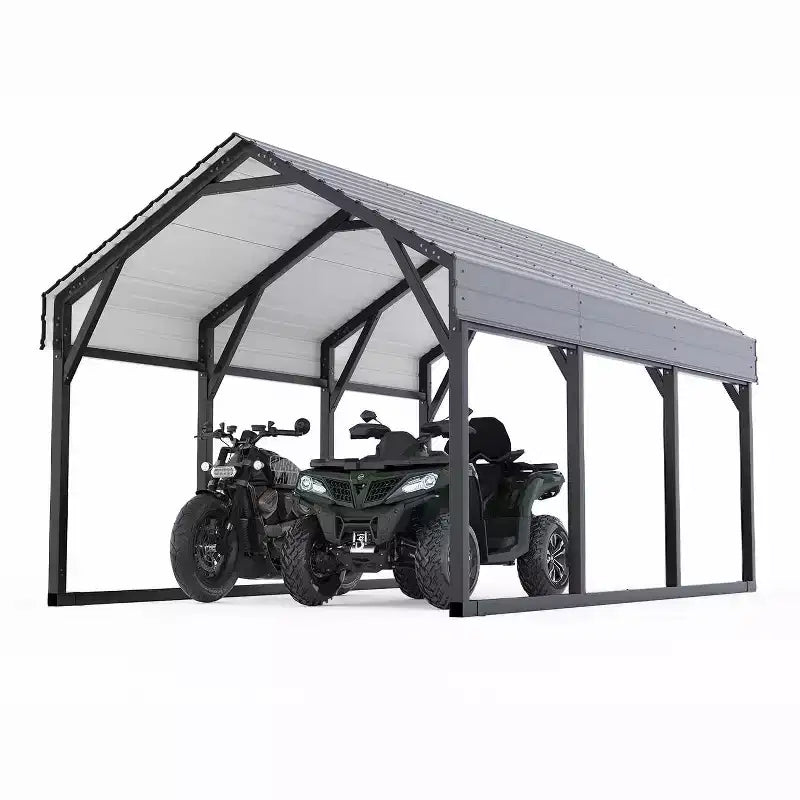 Abri de voiture en métal 12x13 pieds, cadre renforcé et toit en acier pour une utilisation par tous les temps, abri permanent pour voitures, motos, VTT ou bateaux