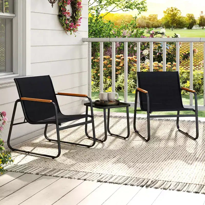 Costway Ensemble bistro de patio 3 pièces avec coussins et table basse en verre trempé pour balcon, pelouse