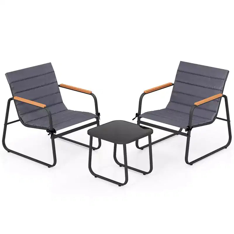 Costway Ensemble bistro de patio 3 pièces avec coussins et table basse en verre trempé pour balcon, pelouse
