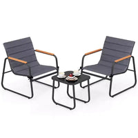 Costway Ensemble bistro de patio 3 pièces avec coussins et table basse en verre trempé pour balcon, pelouse