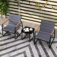 Costway Ensemble bistro de patio 3 pièces avec coussins et table basse en verre trempé pour balcon, pelouse