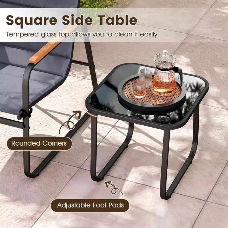 Costway Ensemble bistro de patio 3 pièces avec coussins et table basse en verre trempé pour balcon, pelouse