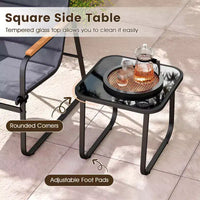 Costway Ensemble bistro de patio 3 pièces avec coussins et table basse en verre trempé pour balcon, pelouse