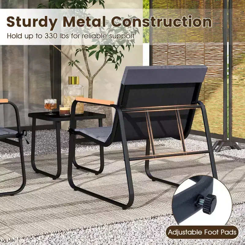 Costway Ensemble bistro de patio 3 pièces avec coussins et table basse en verre trempé pour balcon, pelouse