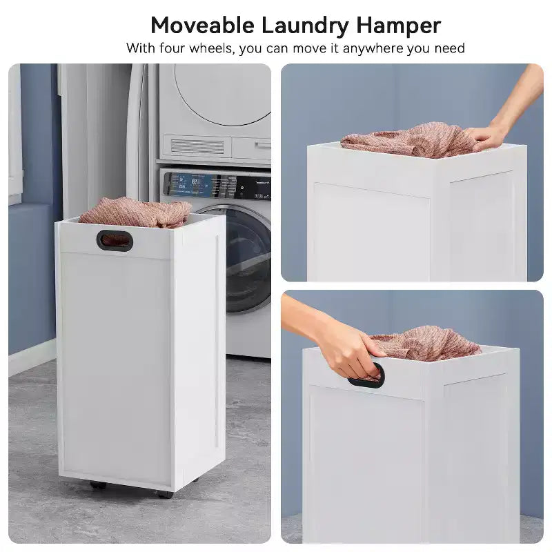ELECWISH Meuble de rangement de salle de bain autoportant avec panier à linge coulissant amovible, meuble haut avec étagères et tiroir