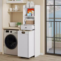 ELECWISH Meuble de rangement de salle de bain autoportant avec panier à linge coulissant amovible, meuble haut avec étagères et tiroir