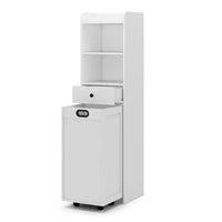 ELECWISH Meuble de rangement de salle de bain autoportant avec panier à linge coulissant amovible, meuble haut avec étagères et tiroir