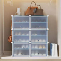 Meuble à chaussures modulaire à six compartiments avec portes - convient aux couloirs, chambres ou salons, peu encombrant et facile à assembler.
