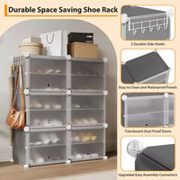 Meuble à chaussures modulaire à six compartiments avec portes - convient aux couloirs, chambres ou salons, peu encombrant et facile à assembler.