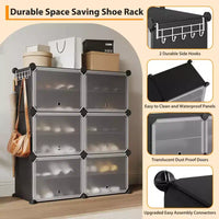 Meuble à chaussures modulaire à six compartiments avec portes - convient aux couloirs, chambres ou salons, peu encombrant et facile à assembler.