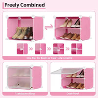 Meuble à chaussures modulaire à six compartiments avec portes - convient aux couloirs, chambres ou salons, peu encombrant et facile à assembler.