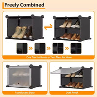 Meuble à chaussures modulaire à six compartiments avec portes - convient aux couloirs, chambres ou salons, peu encombrant et facile à assembler.