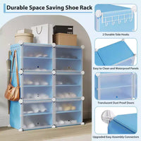 Meuble à chaussures modulaire à six compartiments avec portes - convient aux couloirs, chambres ou salons, peu encombrant et facile à assembler.