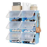 Meuble à chaussures modulaire à six compartiments avec portes - convient aux couloirs, chambres ou salons, peu encombrant et facile à assembler.
