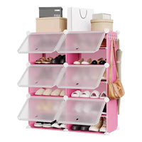 Meuble à chaussures modulaire à six compartiments avec portes - convient aux couloirs, chambres ou salons, peu encombrant et facile à assembler.