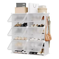 Meuble à chaussures modulaire à six compartiments avec portes - convient aux couloirs, chambres ou salons, peu encombrant et facile à assembler.