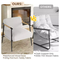 Fauteuil confortable, fauteuil d'appoint moderne avec cadre en métal, fauteuil de lecture douillet avec coussin moelleux et accoudoir en bois pour chambre à coucher, salon, marron