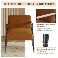 Fauteuil confortable, fauteuil d'appoint moderne avec cadre en métal, fauteuil de lecture douillet avec coussin moelleux et accoudoir en bois pour chambre à coucher, salon, marron